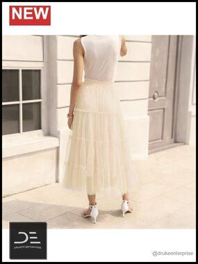 Women's Long Tulle Skirt Ruffle Layered Midi Skirt A-Line